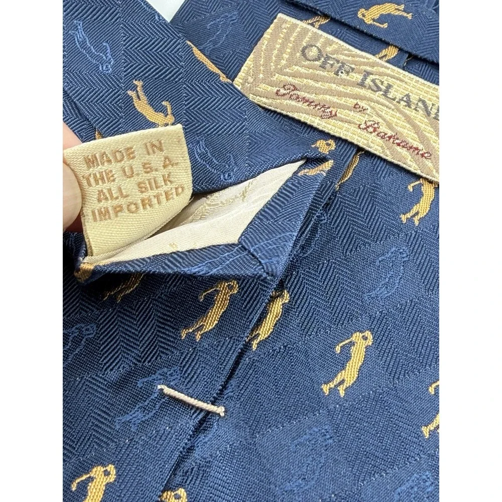 Tommy Bahama Tie Off Island 100% Silk Necktie Blue Gold Golfer Handmade USA